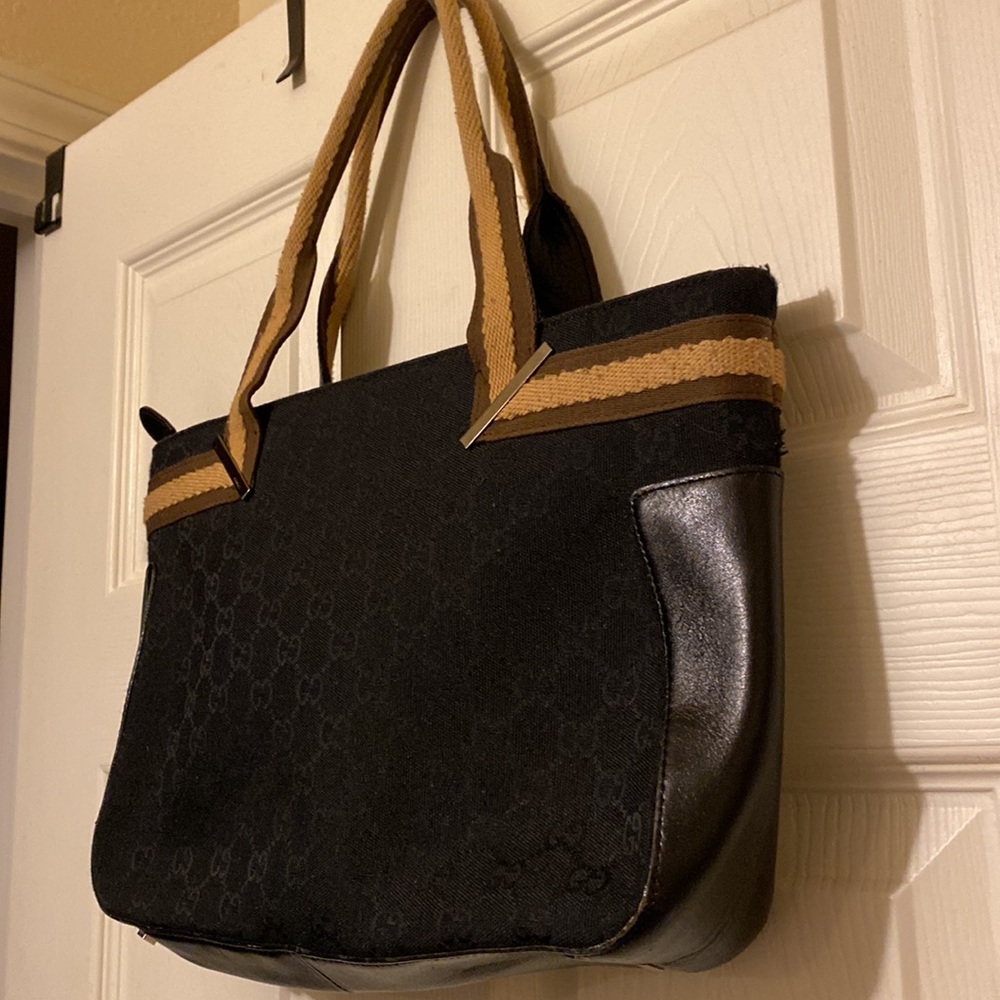 Gucci GG Canvas leather tote bag Black with beige handle - Picture 4 of 14
